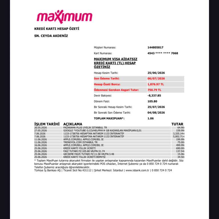 Maximum Kredi Kartı İptali İhlali Ve Haksız Aidat Kesintisi