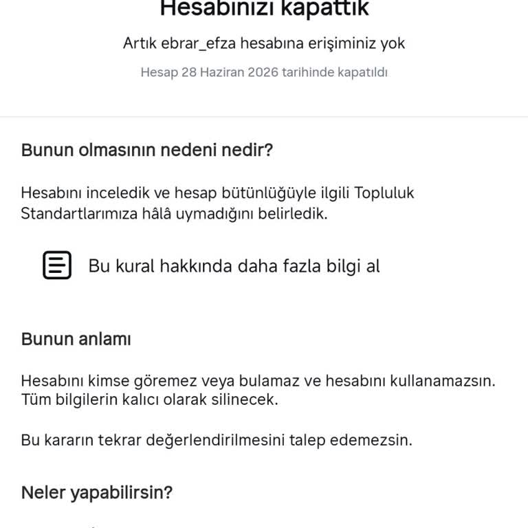 Instagram Hesabım Gerekçesiz Kapatıldı, Geri Açılmasını Talep Ediyorum