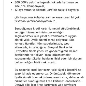 Yıllık Kart Ücreti İadesi Ve Verilen Sözün Tutulmaması