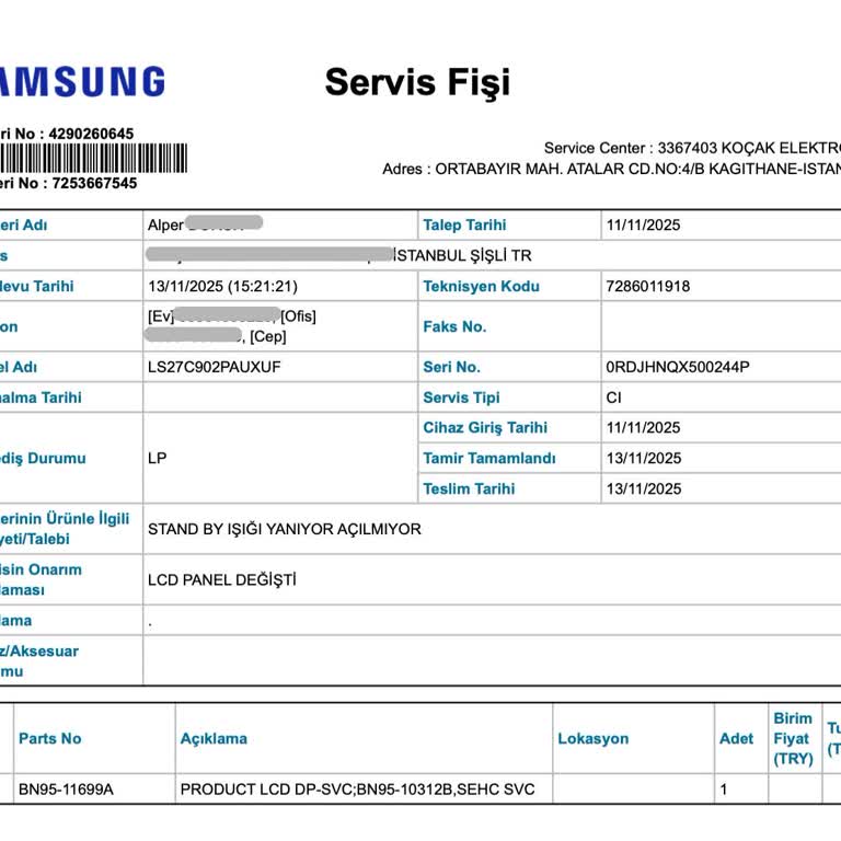 Samsung Viewfinity S9 Paneli Tekrar Arızalı, Ücretsiz Değişim Talebim