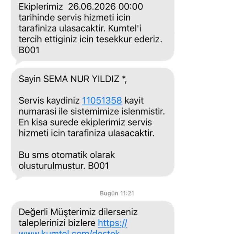 Kumtel Kurulum Talebime Cevap Gelmedi