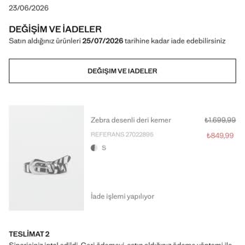 Yanlış Ürün Gönderimi Ve Kemer Stok Dışı