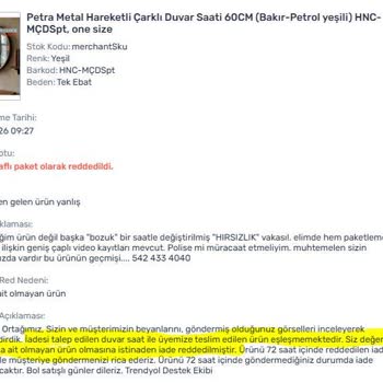 İade Reddi Sonrası Alıcıya Geri Ödeme Yapıldı Ve Satıcı 7.479 TL Zarara Uğradı