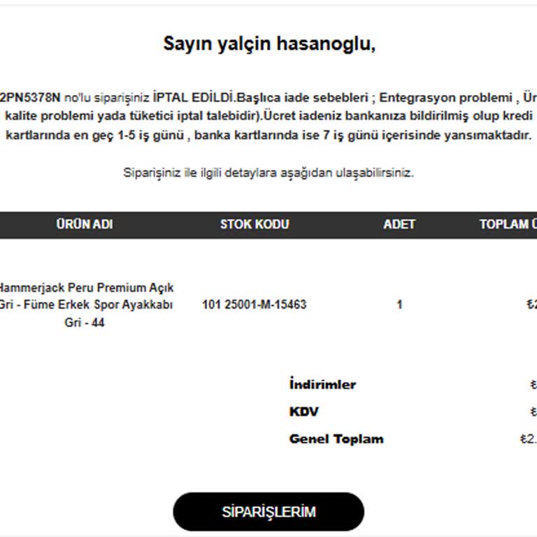 Siparişimin Açıklamasız İptali Ve Geri Ödeme Talebi