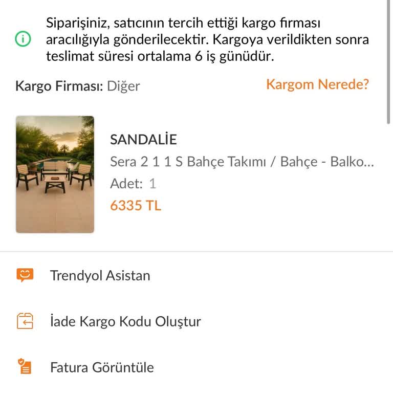 Sandalie Balkon Takımı Geciken Teslimat Ve 7.000 TL İadesi Talebi