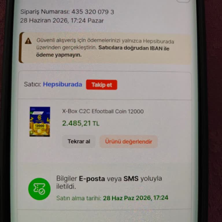 Hepsiburada'dan Xbox 12000 Efootball Coin Kodu Teslim Edilmedi, İade Talebi