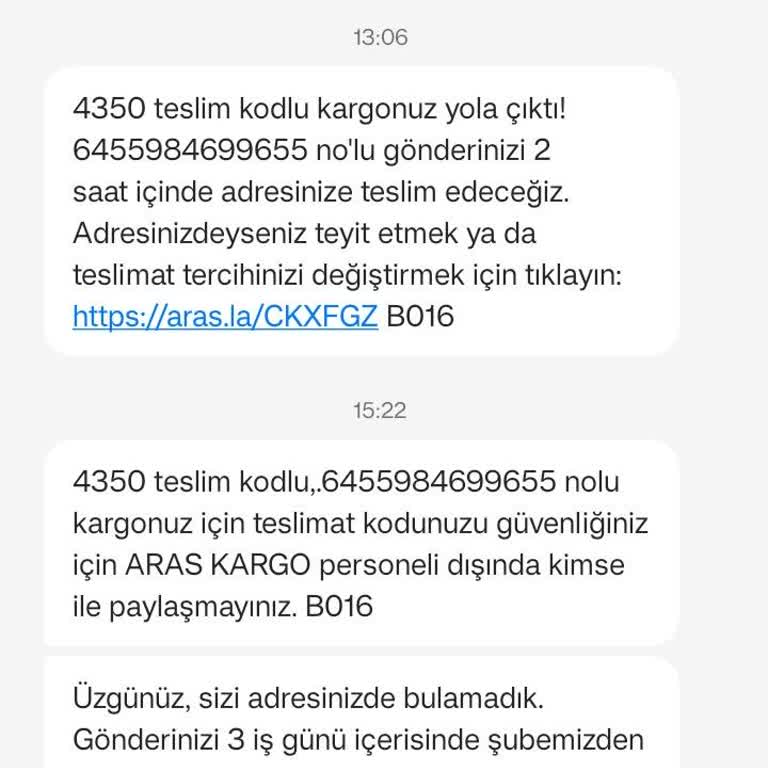 Aras Kargo'dan Yanıltıcı Teslimat Bildirimi Ve Gerçek Teslim Edilmemesi
