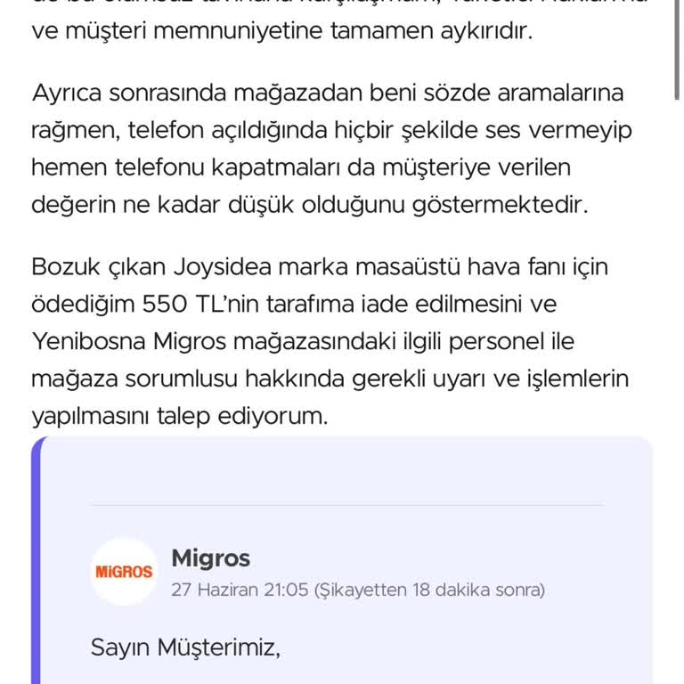 Çalışmayan Fan, İade Reddi Ve Personelin İlgisiz Tavrı