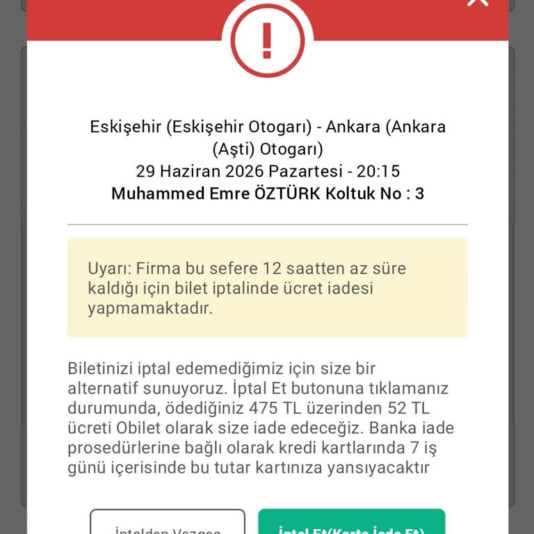 Koşulsuz İade Sözü İhlal Edildi Ve Saat Değişikliği Nedeniyle Mağdur Oldum