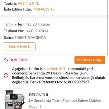 Aras Kargo’nun İletişimsiz Geri Gönderimi Nedeniyle İndirimli Kahve Makinesi Siparişimin İptali