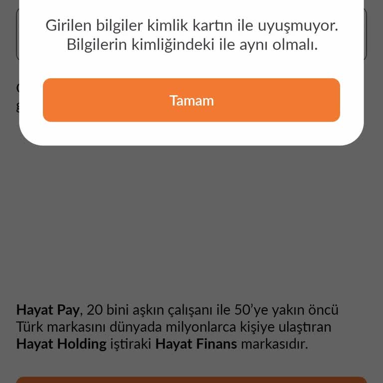 Hayat Pay Kimlik Doğrulama Hatası Kayıt İşlemi Tamamlanamıyor