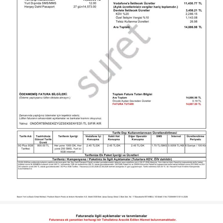 Yurt Dışı 14.887 TL Ücretine İtiraz Ve İptal Talebi