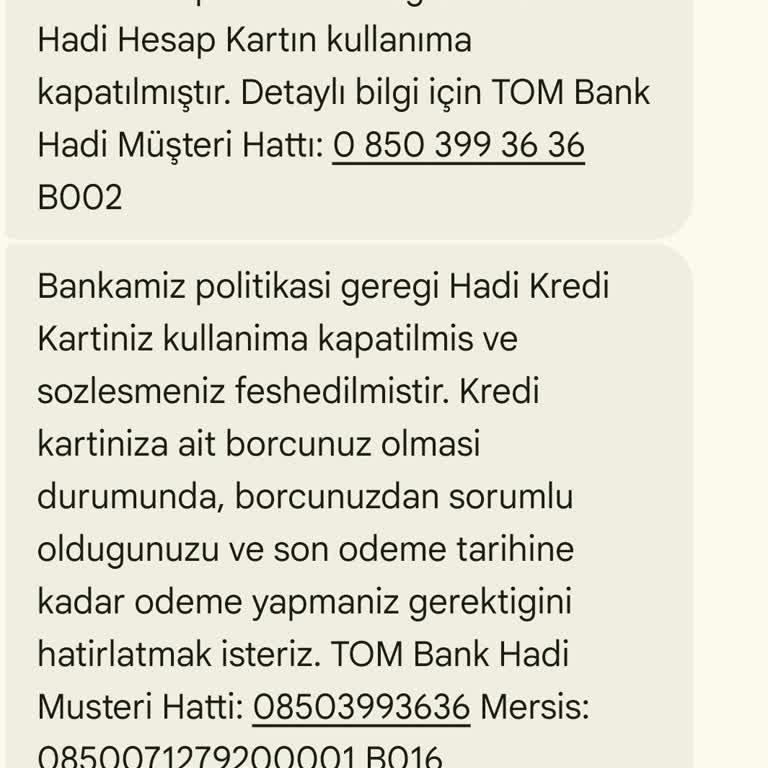 Hadi Kredi Kartının Açıklamasız Kapatılması Ve Bilgi Eksikliği