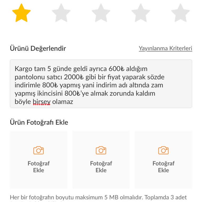 Trendyol’da Kurallara Uygun 1 Yıldızlı Yorumlarım Neden Yayına Alınmıyor?