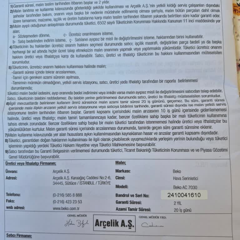 Portatif Klimada Çoğu Hava Gözünün Kapalı Olması Ve Beko Bayisinin İlgisiz Tutumu