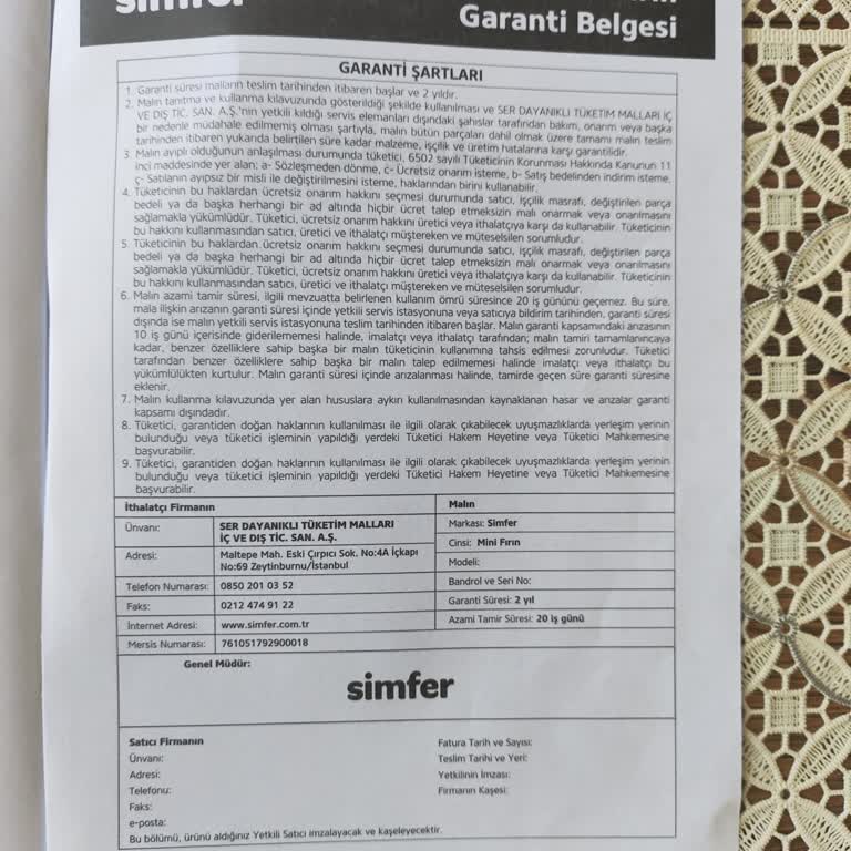 Tel Izgara Düşüyor, Simfer Mini Fırın Kullanılamaz Ve İade Talebi