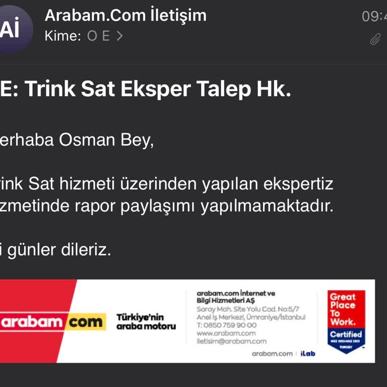 Arabam.com Üzerinden Yapılan Ekspertiz Raporu Paylaşılmadı