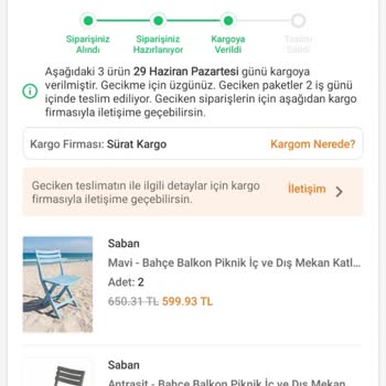 Eksik Gelen Bahçe Sandalyesi Kargo Hatası Ve Çözüm Talebi