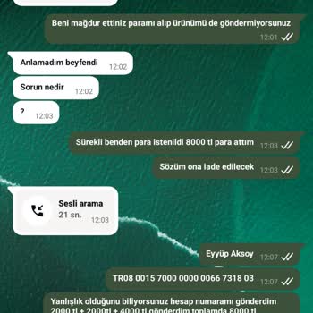 Ünallar Oto Yedek Parça'dan Alınan Parçanın Gönderilmemesi Ve Çifte Ödeme Talebi