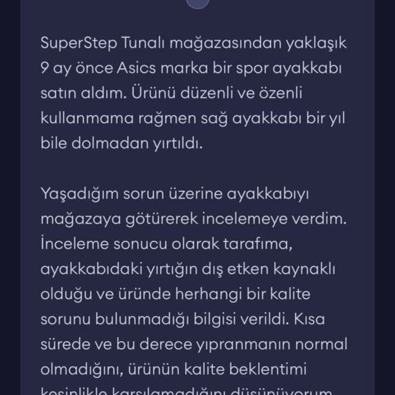 Asics Spor Ayakkabısında Kısa Sürede Yırtılma Ve Ürün Değişimi Talebi