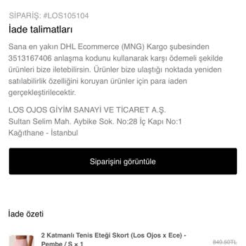 İade Kodu Problemi Ve Cevapsız Müşteri Desteği Los Ojos’tan Şikayet