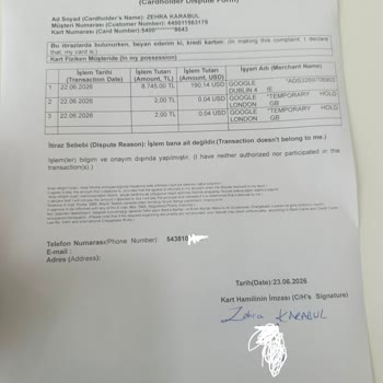 Onaysız 8.745 TL İşlem İçin Acil İptal Ve İade Talebi