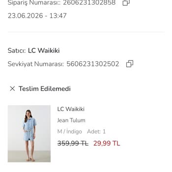 Teslim Edilemedi Mesajı Nedeniyle Acil Jean Tulum Yeniden Gönderilmesini İstiyorum