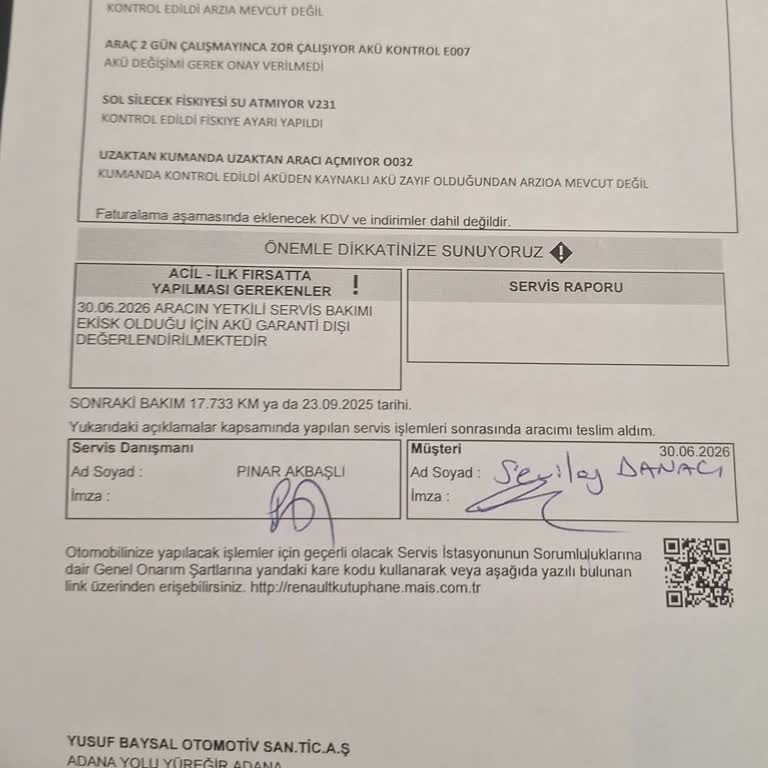 Garanti Kapsamındaki Aracımın Bakım Belgeleri Göz Ardı Edildi Onarım Reddedildi