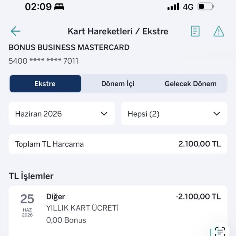 Garanti Business Kredi Kartı Yıllık 2100 TL Ücret Kesintisi İade Talebi