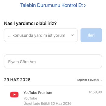 İptal Edilen YouTube Premium Paketlerinin Ücretinin Faturadan Düşülmesi Talebi