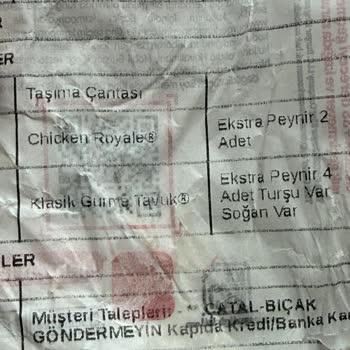 Ücretli Extra Peynir Eksik Ve Tavuk Royal Durumu Kötü