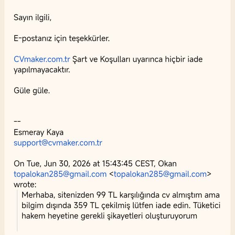 CV Maker Yanıltıcı Ücret Ve Gizli Otomatik Abonelik İtirazı