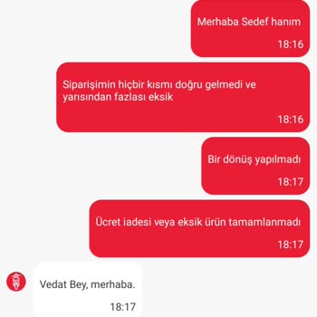 Eksik Sipariş Ve Yanıtsız Canlı Destek Üzerine Ücret İadesi Talebi