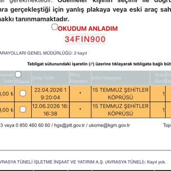 15 Temmuz Şehitler Köprüsü’nde Geçiş Yapmadığım İçin Haksız Ceza Kesildi