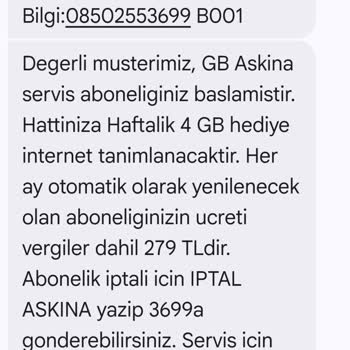 Türk Telekom İzinsiz GB Aşkına Aboneliği Ve 279 TL Ücret Şikayeti
