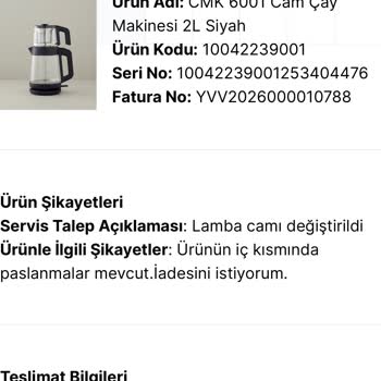 Paslanan Cam Çay Makinesi İçin İade Talebi Ve Servis Süreci Şikayeti
