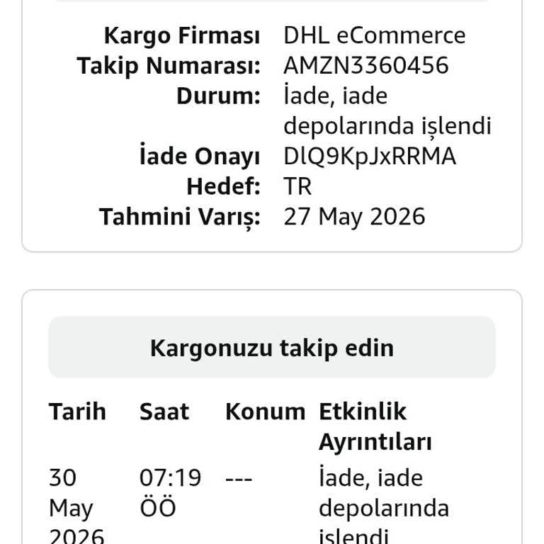 Teslim Edilmeyen Ürün Ve Acil İade Talebi