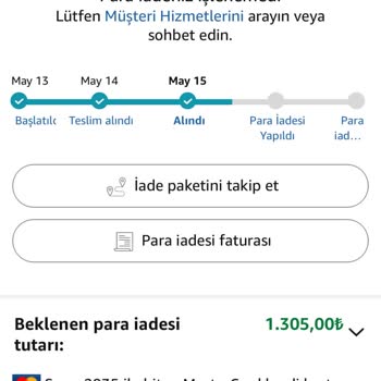 Amazon İade Sorunu 1305 TL Ödemesi Hâlâ Yatırılmadı