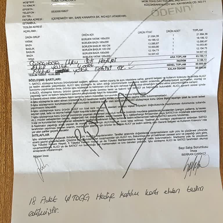 Teslim Edilmeyen Yataklar Ve İade Edilmeyen 90.000 TL