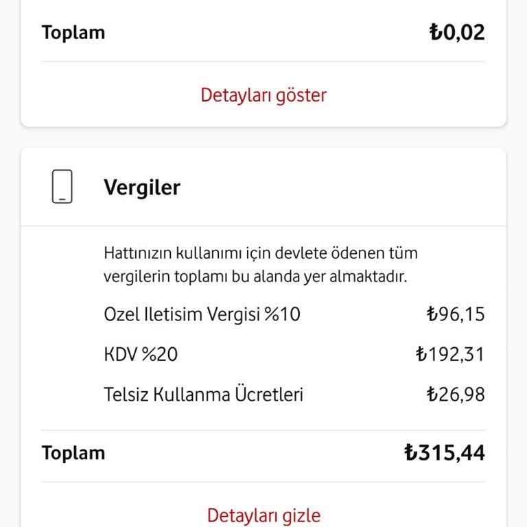 Vodafone Faturasız Hatta Beklenmedik Yüksek Vergi Ücreti Şikayeti