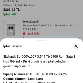 Tekno Kapsül'den Açıklamasız Sipariş İptali Ve Teslimat Talebi