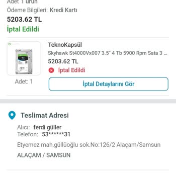 Tekno Kapsül'den Açıklamasız Sipariş İptali Ve Teslimat Talebi