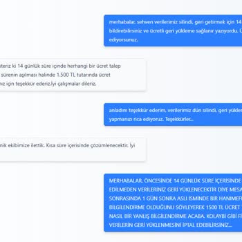 Ücretsiz Veri Geri Yükleme Sözü Sonra 1500 TL Ücret Talebi