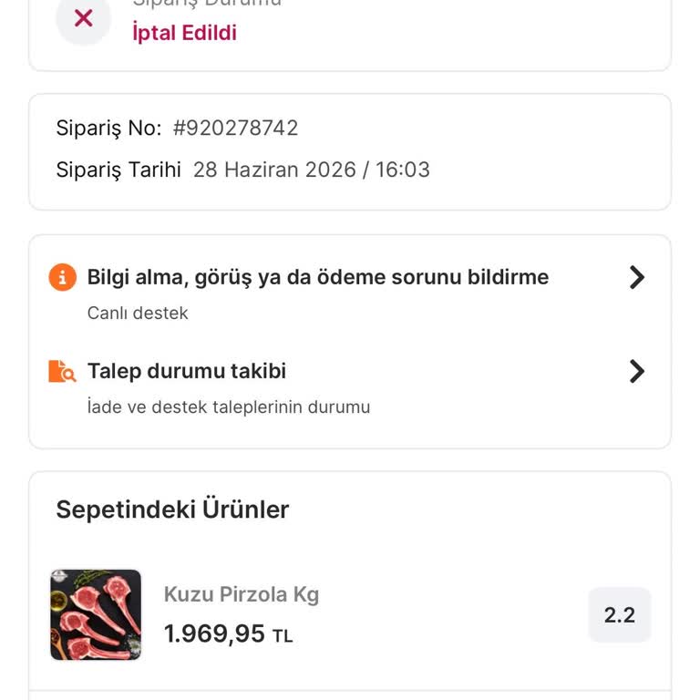 Yanlış Fiyatlandırma Nedeniyle Kuzu Pirzola Siparişi İptali Ve Telafi Beklentisi