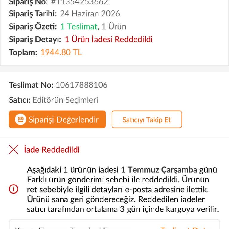 İade Reddedildi Müşteri Farklı Ürün Gönderdi İddiasıyla Mağduriyet