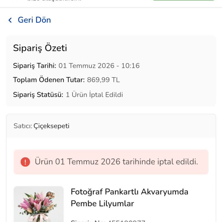 Çiçek Sepeti Teslimatı Gerçekleşmeyen 900 TL’lik Çiçek Siparişi Ve İade Sorunu