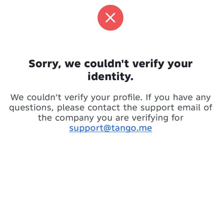 Tango Live Account Verification Problem