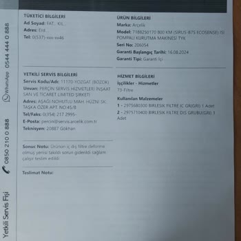Arçelik Kurutma Makinesinde Kurutma Sorunu Ve Tekrarlayan Servisler Nedeniyle İade Talebi