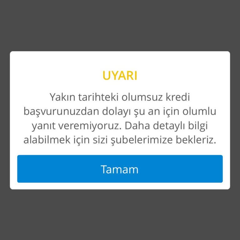 Denizbank Mobil Bankacılıkta İhtiyaç Kredisi Başvurusu Sürekli Olumsuz Uyarı