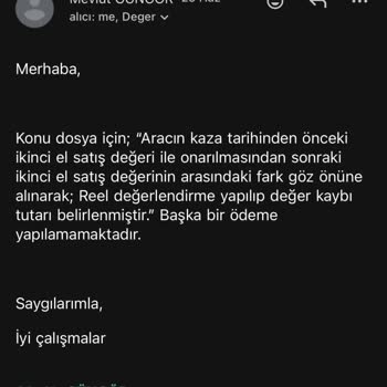 Neova Sigorta Değer Kaybı Ödemesi Yetersiz